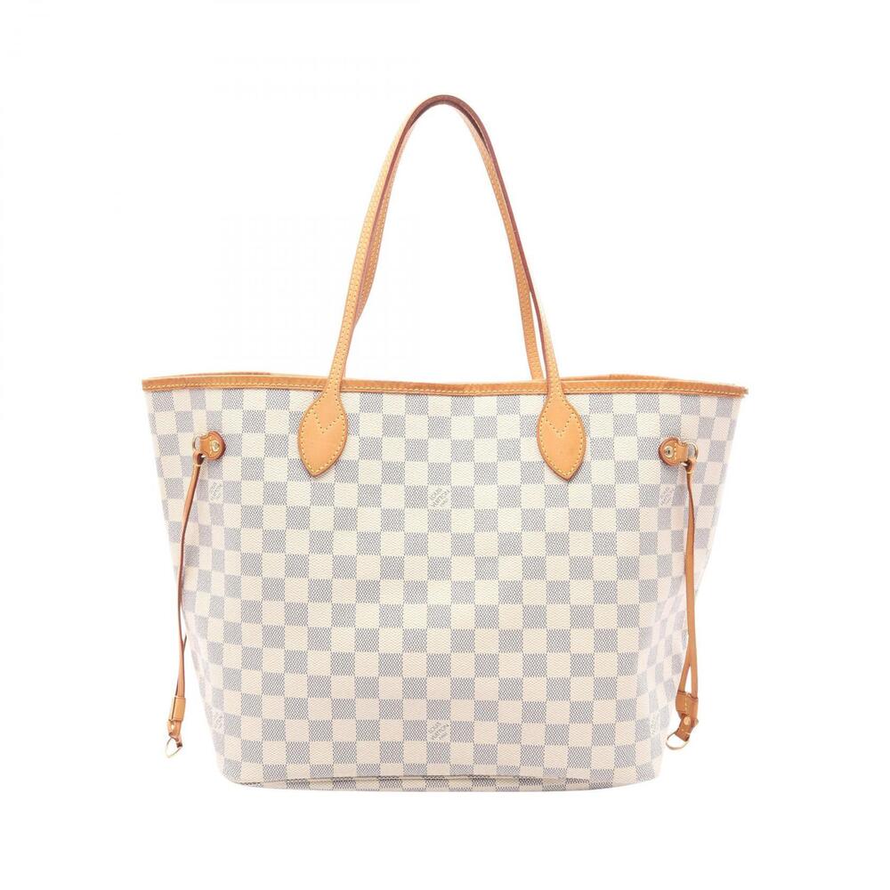 Louis Vuitton Neverfull Damier Azur White Tote Bag Canvas Leather White